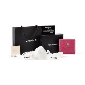 Authentic Chanel Pink Leather Camellia CC Wallet